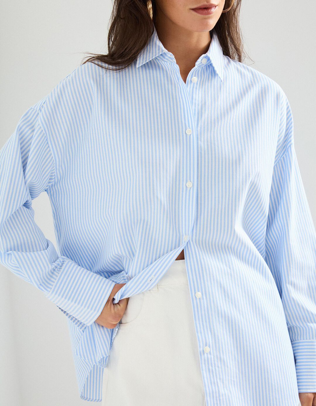 Camisa Riscas Oxford, Mulher, Branco