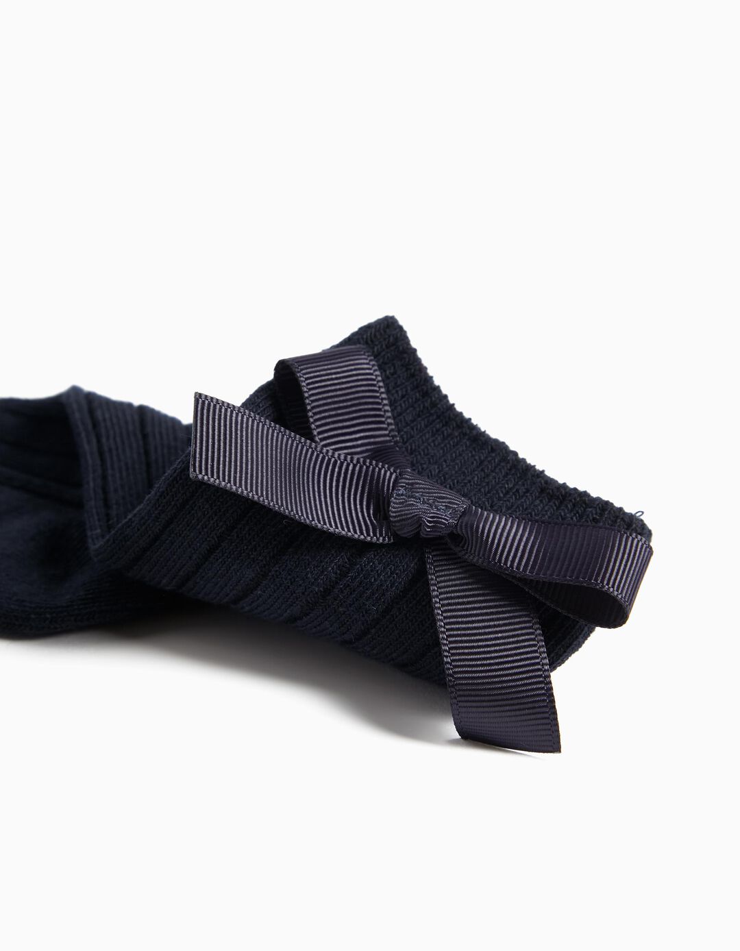 Pack 2 Pairs of High Ribbed Bow Socks, Baby Girl, Dark Blue