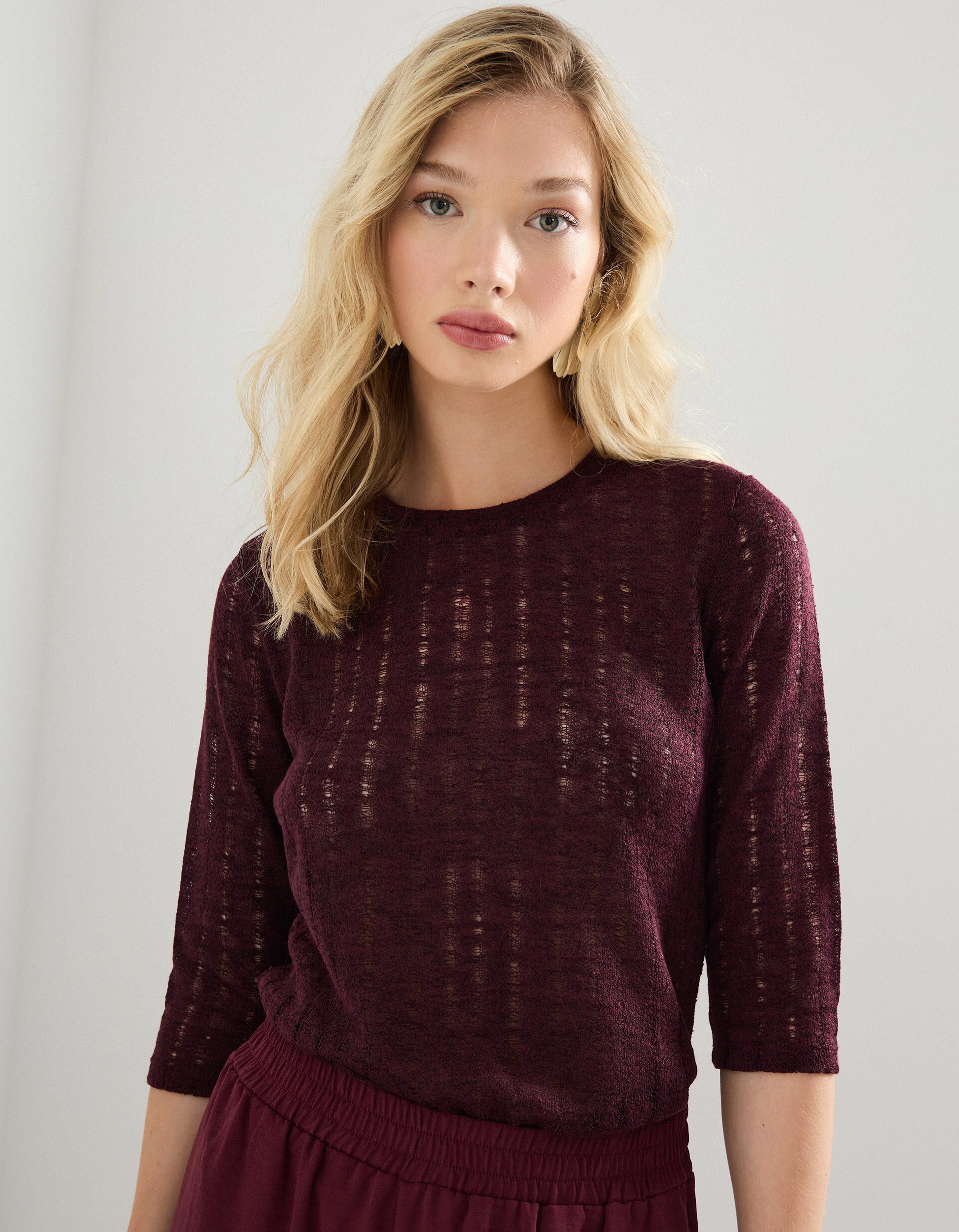 Comprar Online T-shirt em Malha, Mulher, Vermelho Escuro