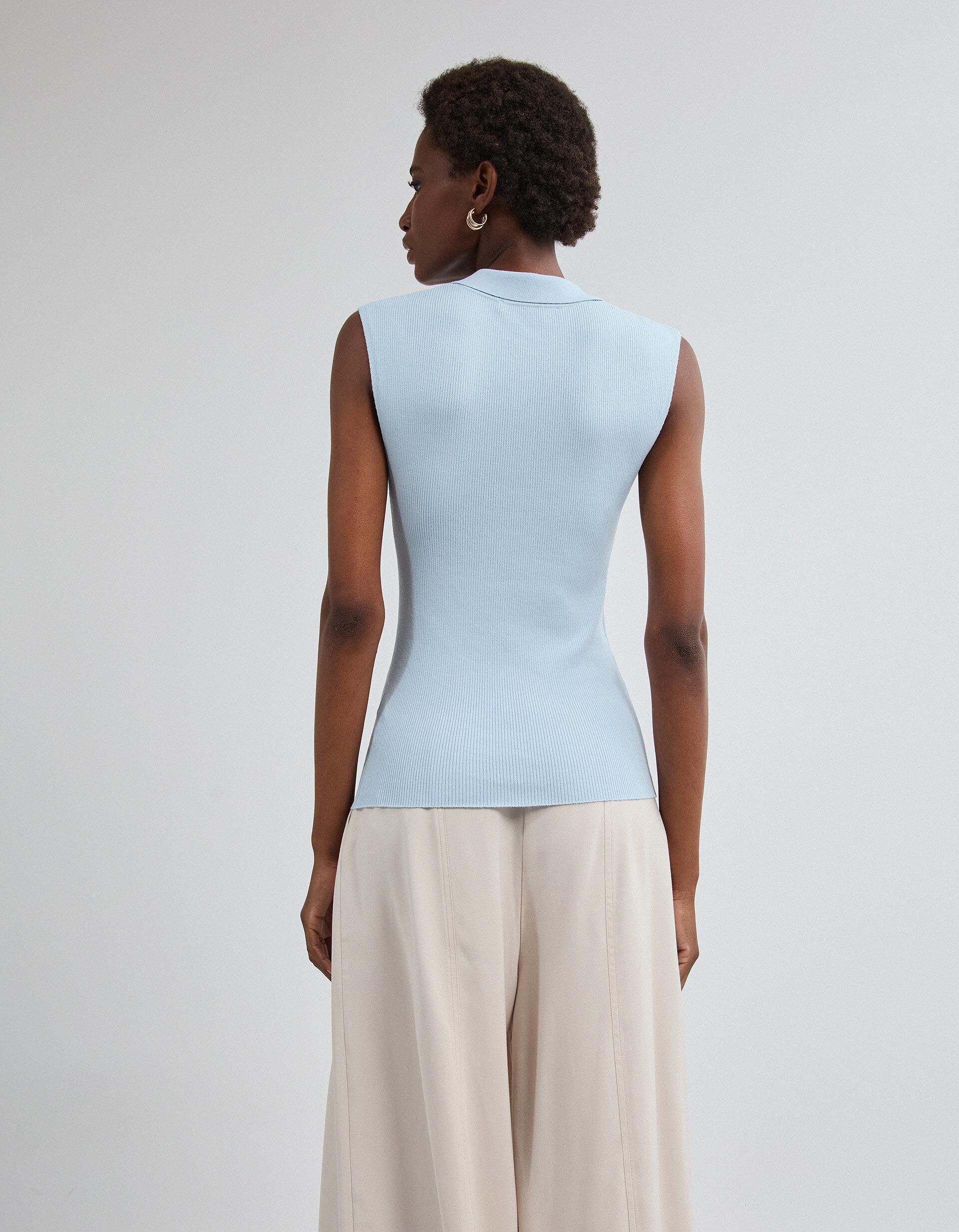 Comprar Online Top Tricotado Com Gola Polo, Mulher, Azul Claro