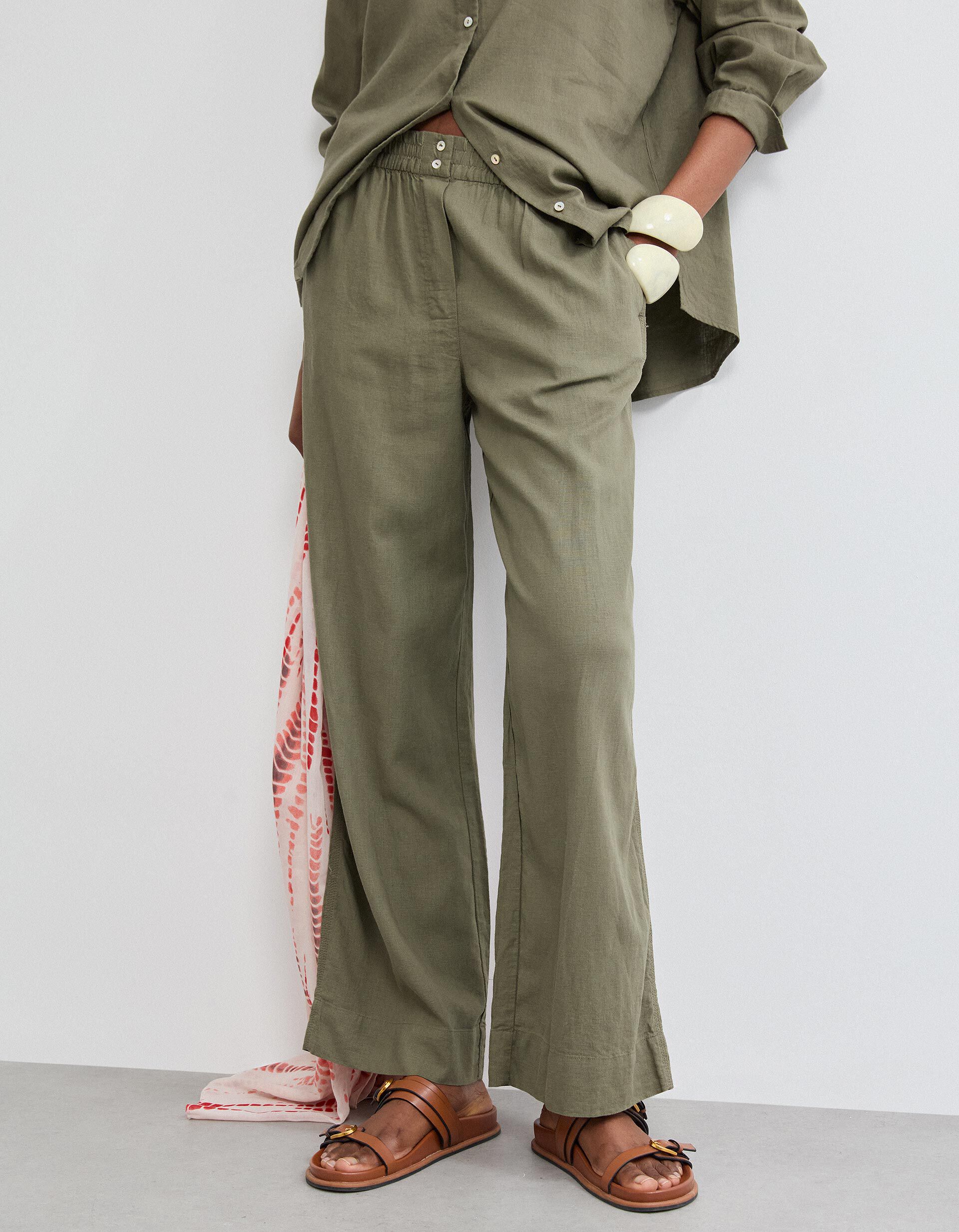 Comprar Online Cal&ccedil;as com Linho, Mulher, Verde Escuro