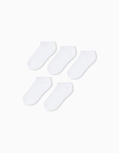 5 Pairs of Plain Socks Pack, Boys, White