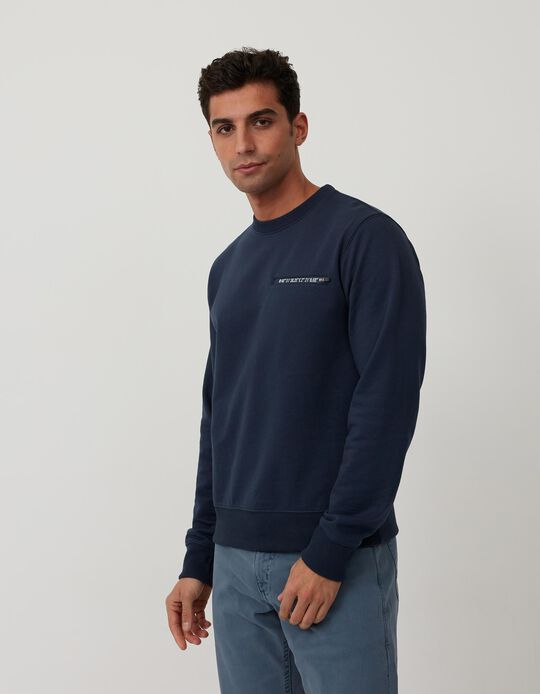 Sweatshirt Bolso, Homem, Azul Escuro