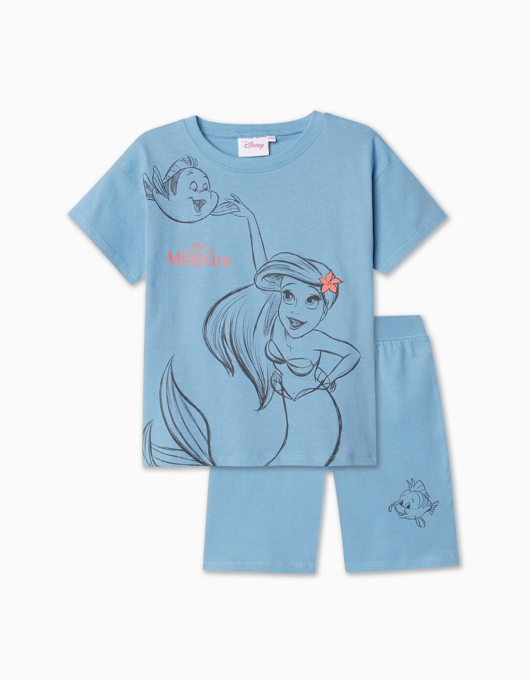 Conjunto T-shirt + Calções 'A Pequena Sereia', Menina, Azul Claro