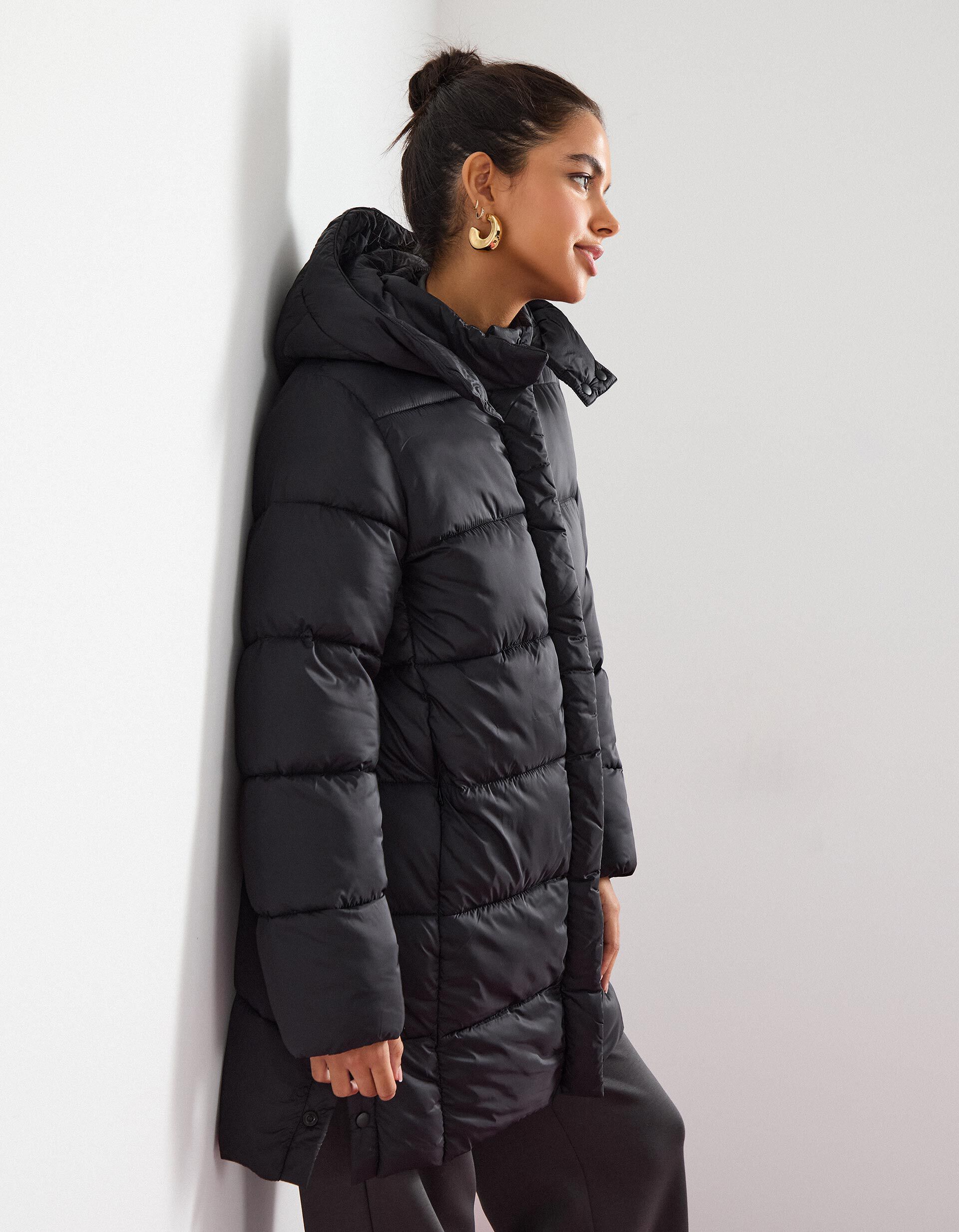 Comprar Online Casaco Acolchoado Comprido, Mulher, Preto