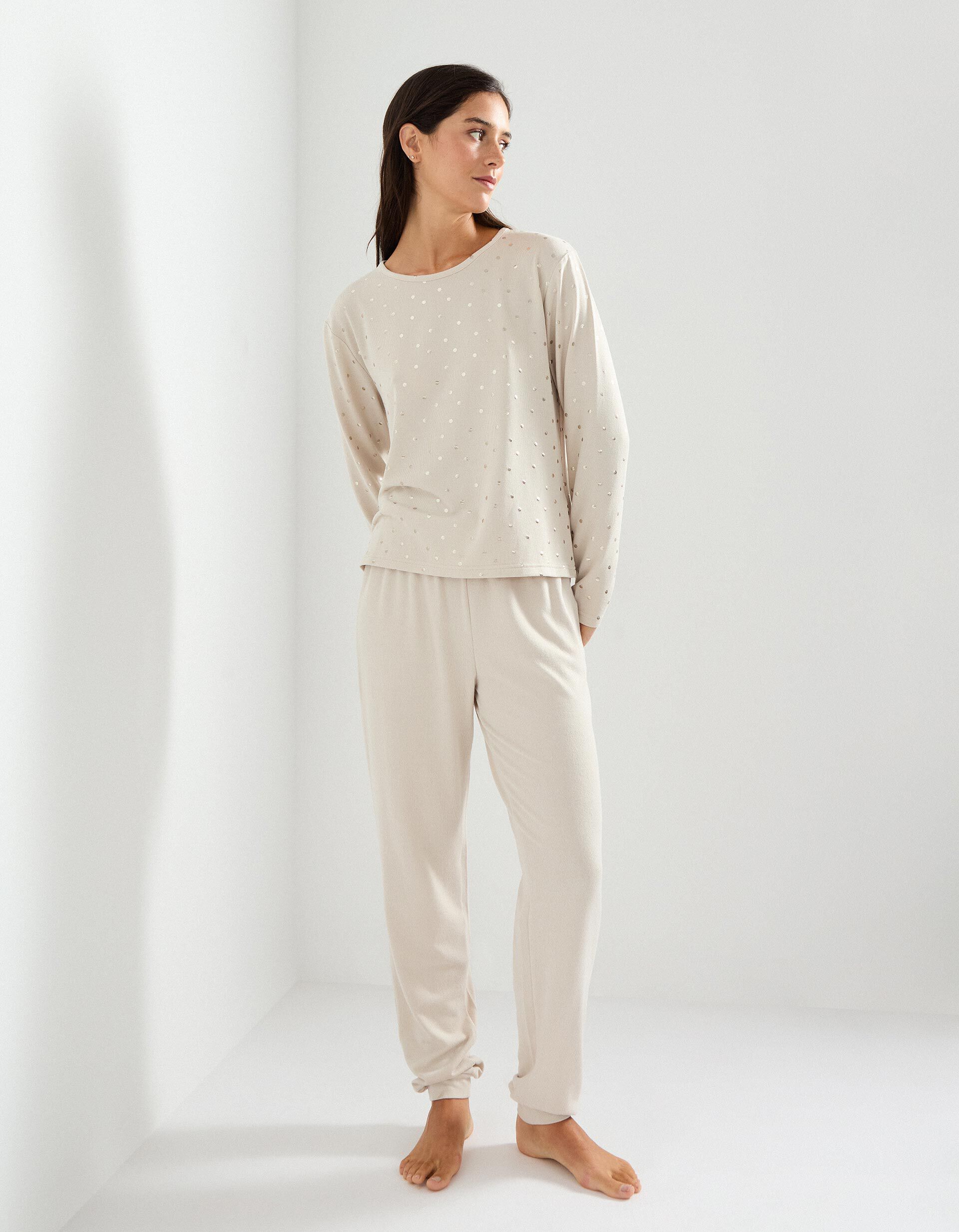 Comprar Online Pijama com Estampado Metalizado, Mulher, Bege Claro