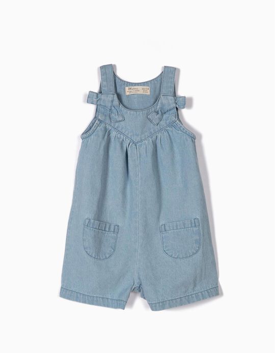 Macac&atilde;o Denim para Beb&eacute; Menina, Azul Claro