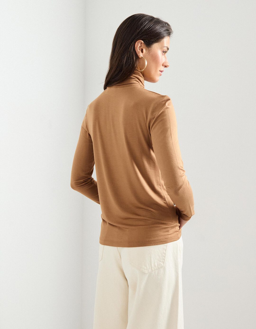 Camisola com Gola Alta, Mulher, Bege Escuro 