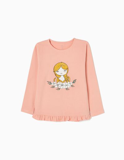 Long-sleeve Cotton T-shirt for Girls 'Doll', Pink
