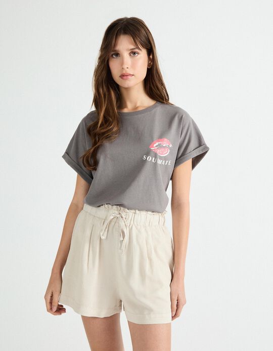 Comprar Online T-shirt Print, Mulher, Cinzento
