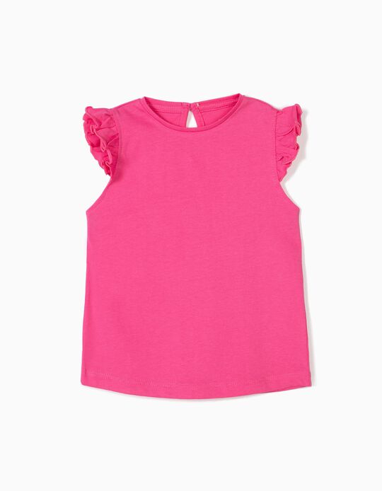 T-shirt para Beb&eacute; Menina com Folhos, Rosa