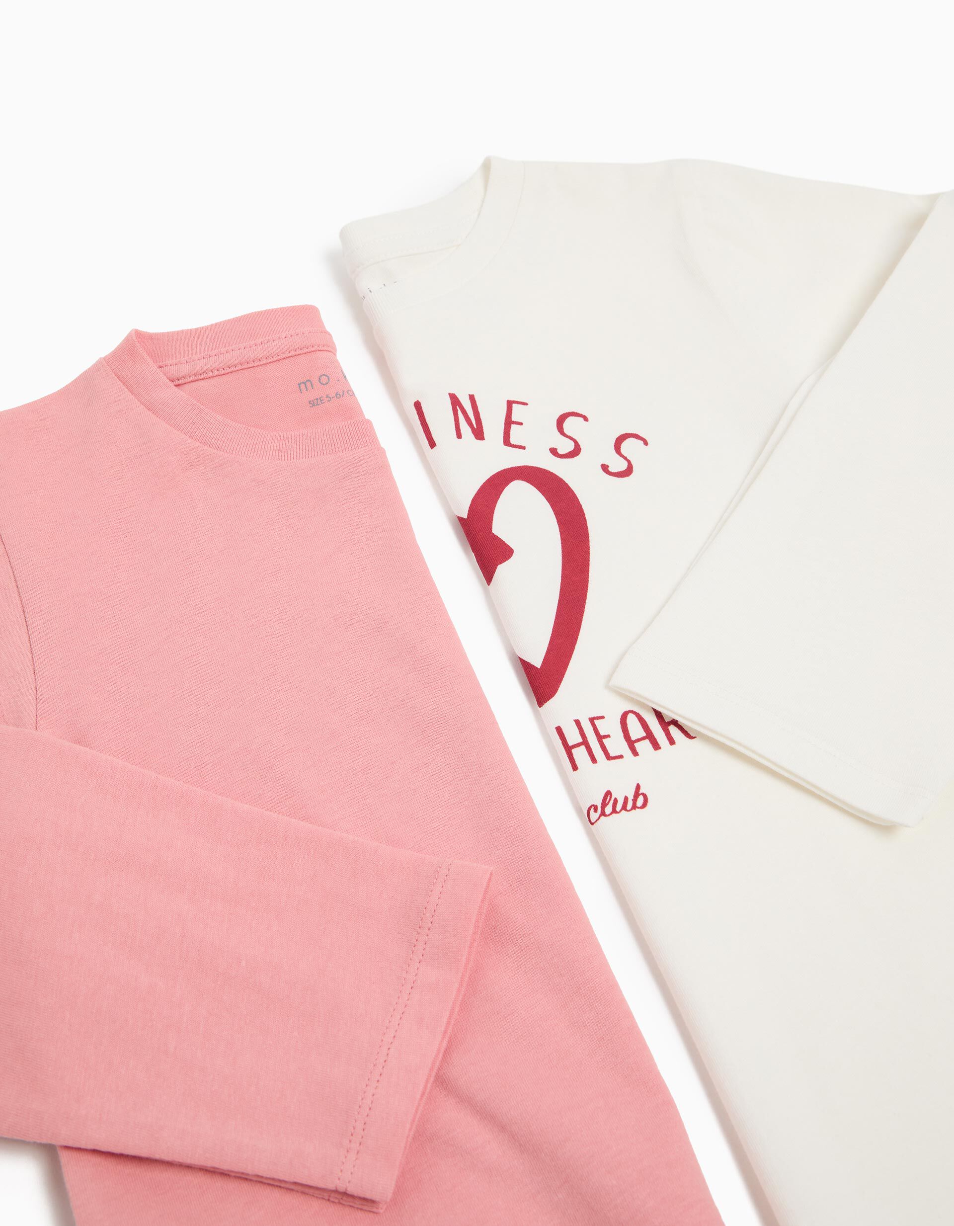Comprar Online Pack 2 T-shirts de Manga Comprida, Menina, Branco/Rosa Claro