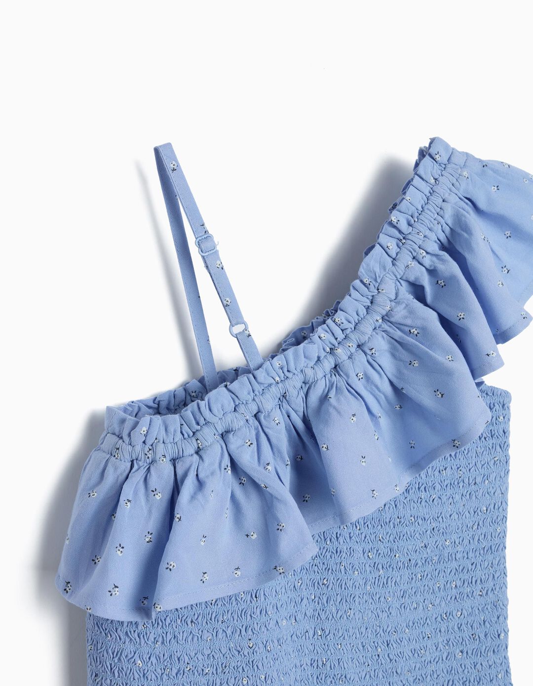 Top Assim&eacute;trico Com Folhos, Menina, Azul Claro
