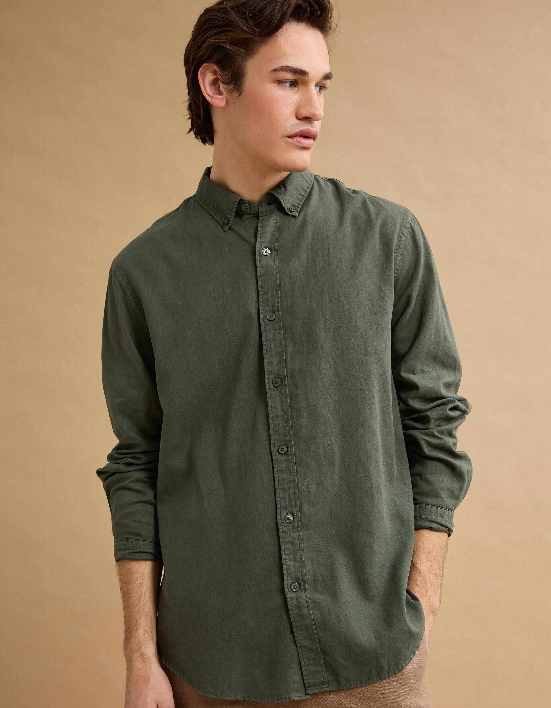 Comprar Online Camisa com Linho, Homem, Verde Escuro
