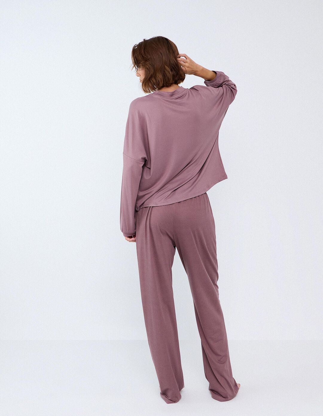Pijama De Malha &Agrave;s Riscas, Mulher, Rosa Escuro