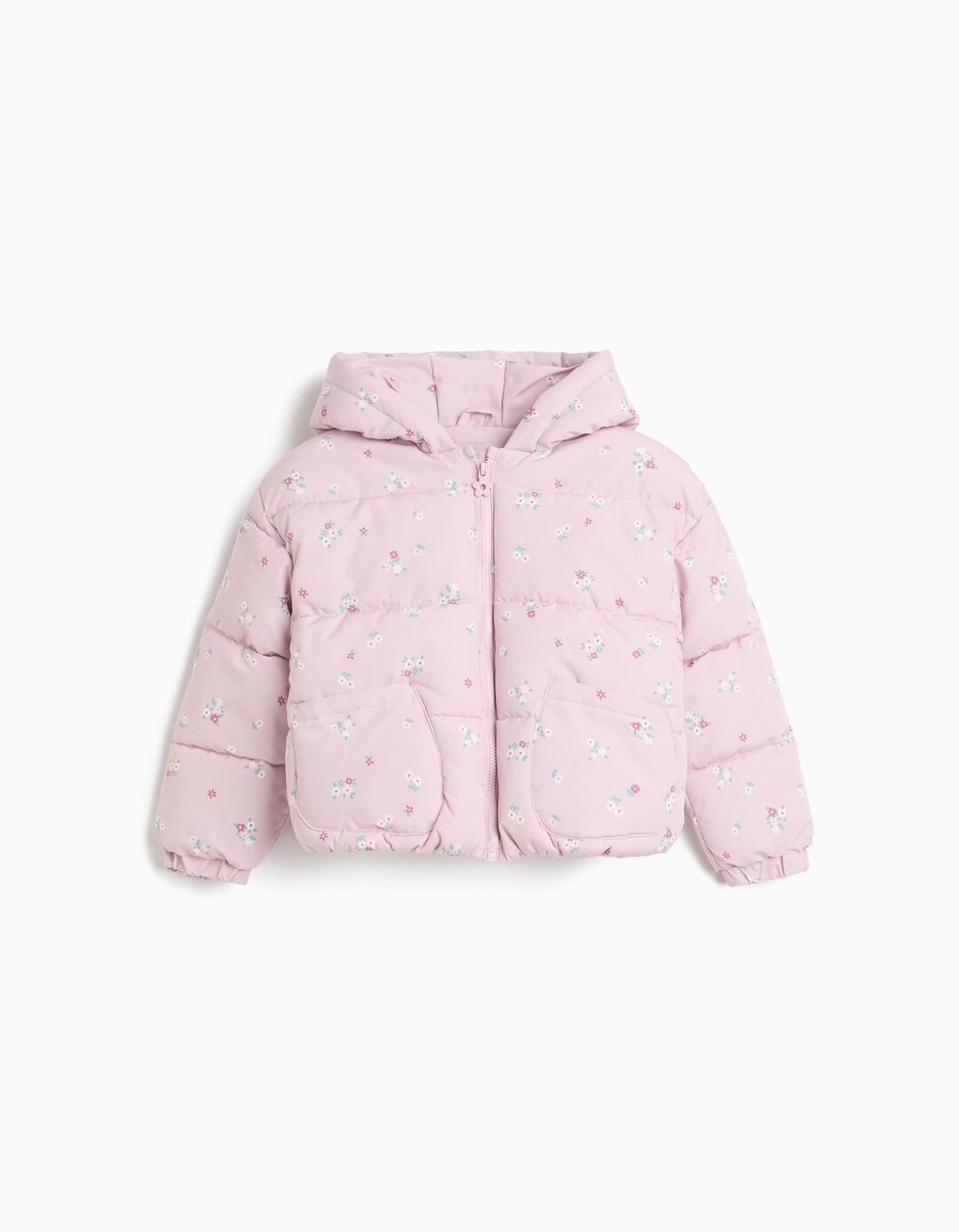 Casaco Acolchoado &Agrave;s Flores, Menina, Rosa Claro