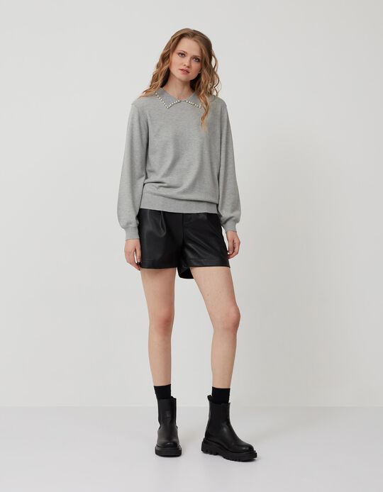 Jumper with Pearls, Women, Grey