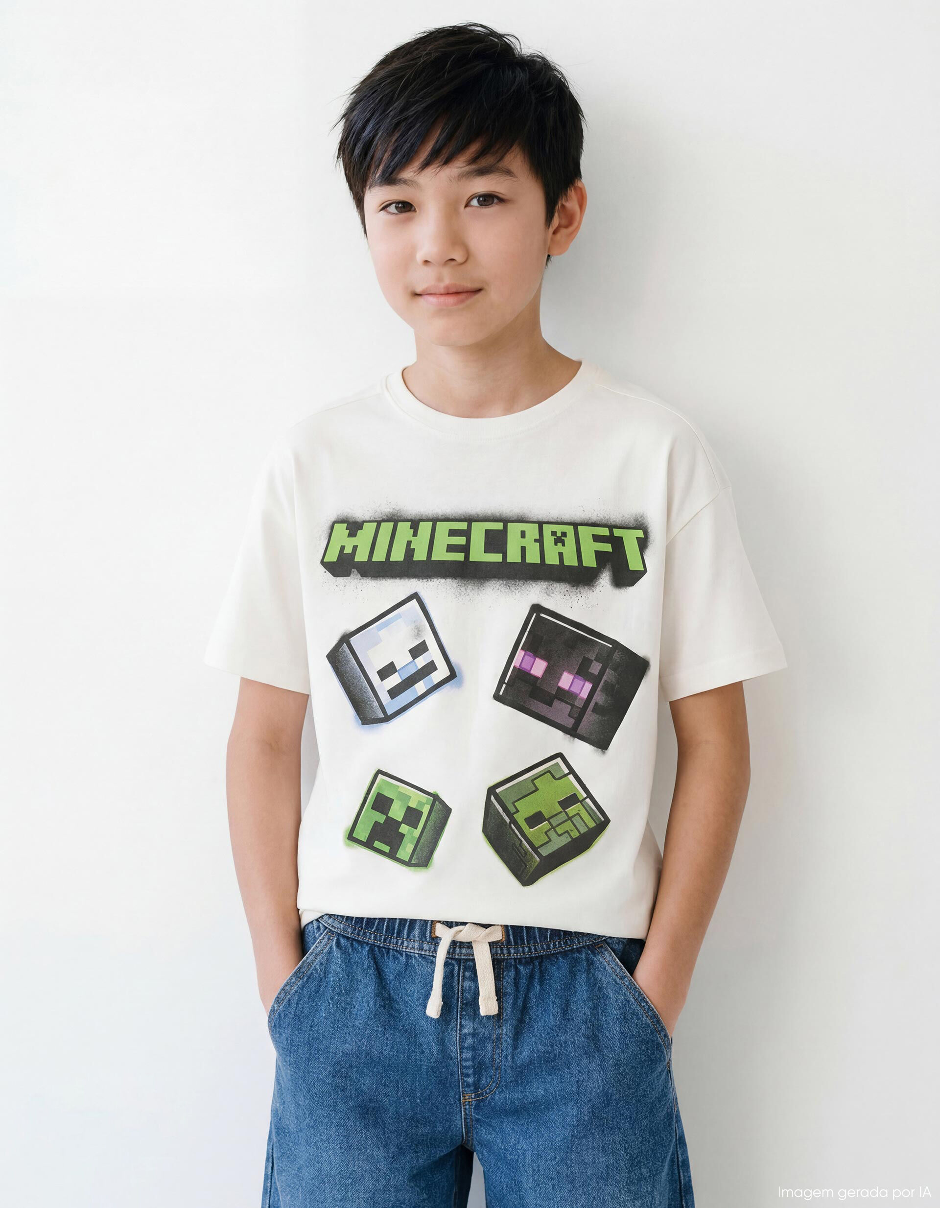 Comprar Online T-shirt Manga Curta 'Minecraft', Menino, Branco