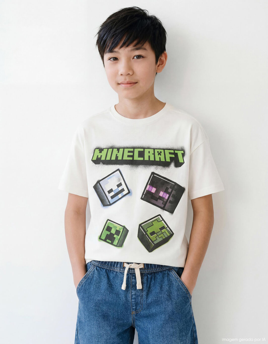 T-shirt Manga Curta 'Minecraft', Menino, Branco