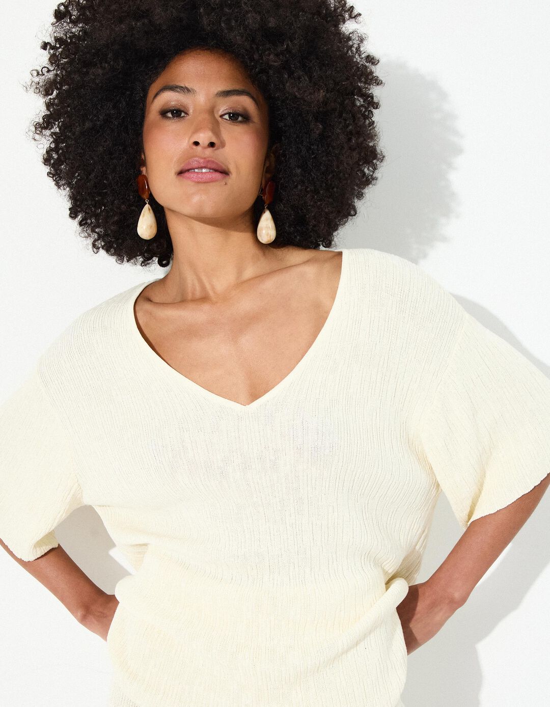 Camisola em Malha, Mulher, Bege Claro 