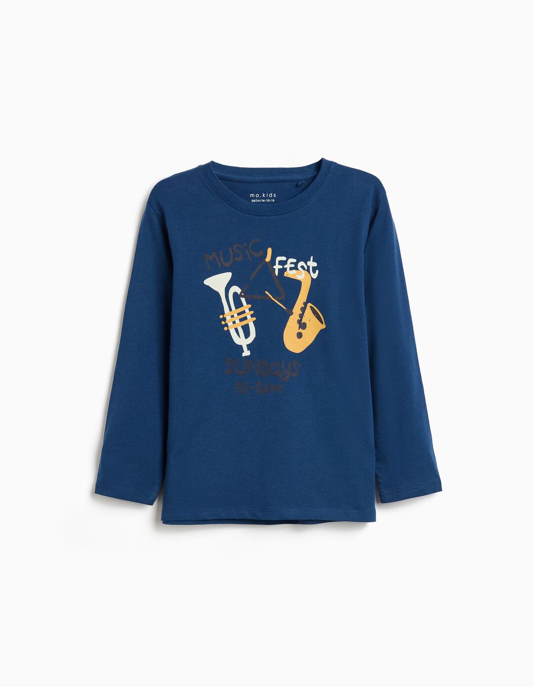 T-shirt Manga Comprida Estampado, Menino, Azul Escuro