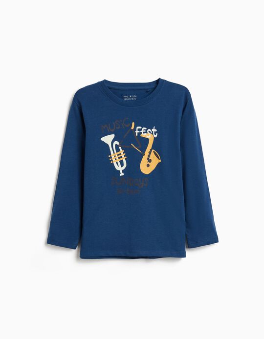 Comprar Online T-shirt Manga Comprida Estampado, Menino, Azul Escuro
