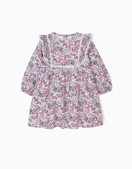 Vestido e Tapa-Fraldas para Beb&eacute; Menina 'B&S' Paisley e Folhos, Branco