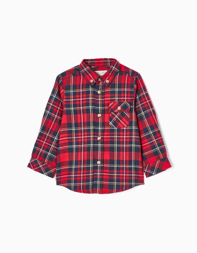 Plaid Shirt in Cotton Flannel for Baby Boys, Red/Blue
