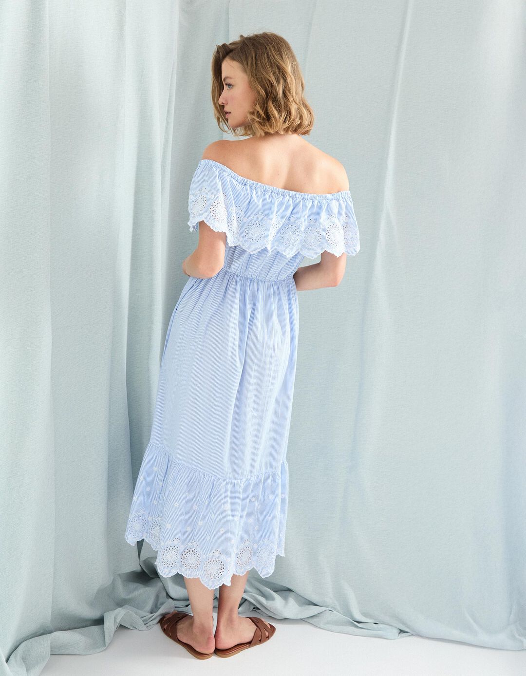 Vestido com Bordado, Mulher, Azul 