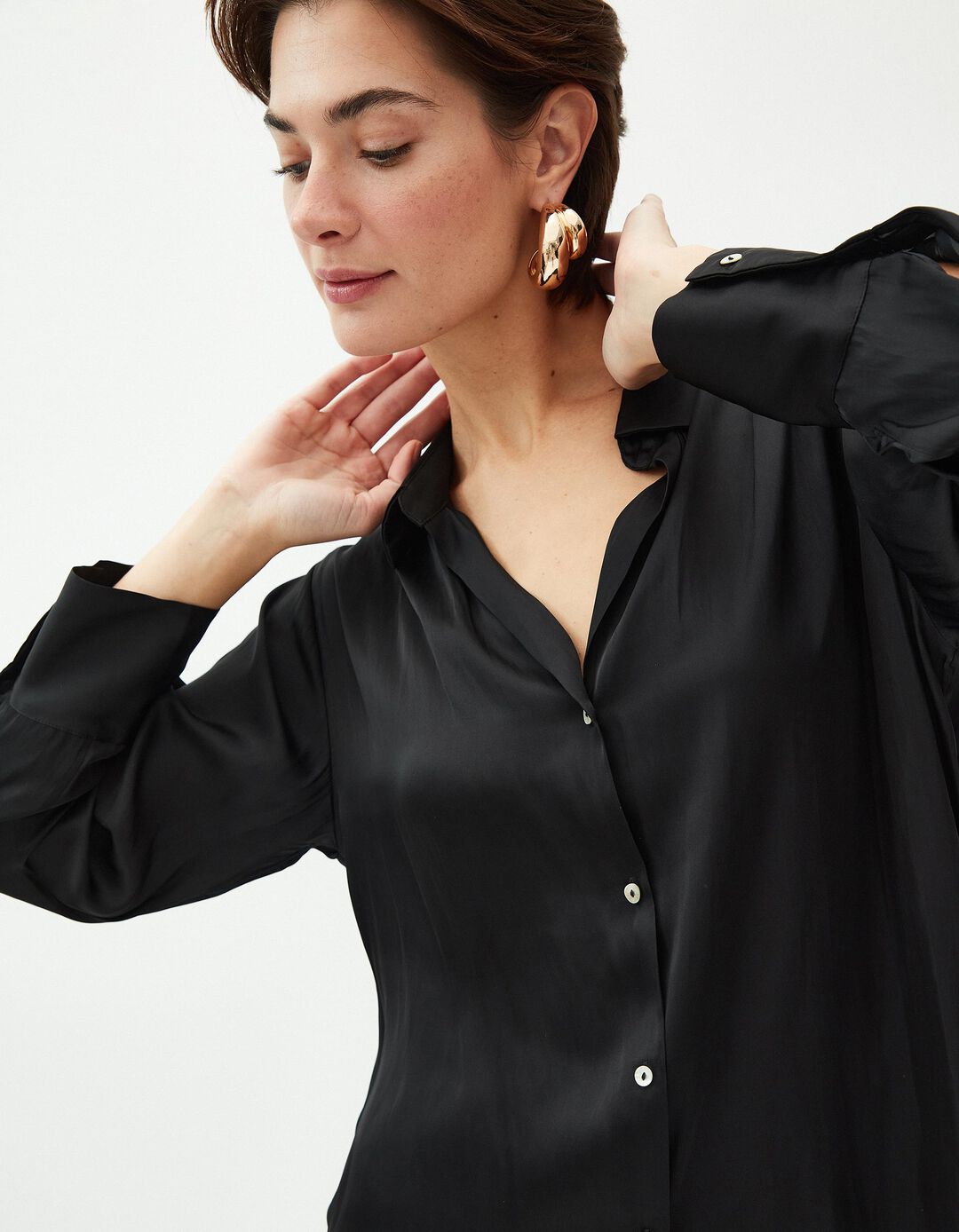 Camisa Acetinado, Mulher, Preto