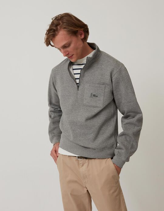 Sweatshirt with Zip, Men, Dark Grey