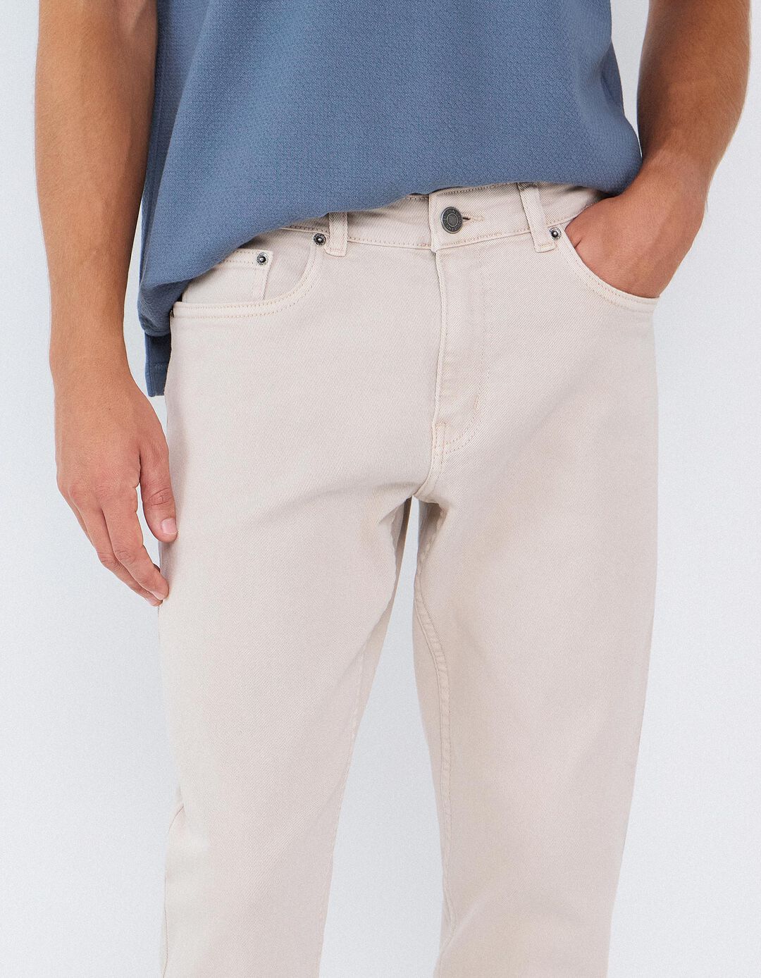 Jeans Slim-Fit, Homem, Bege Claro