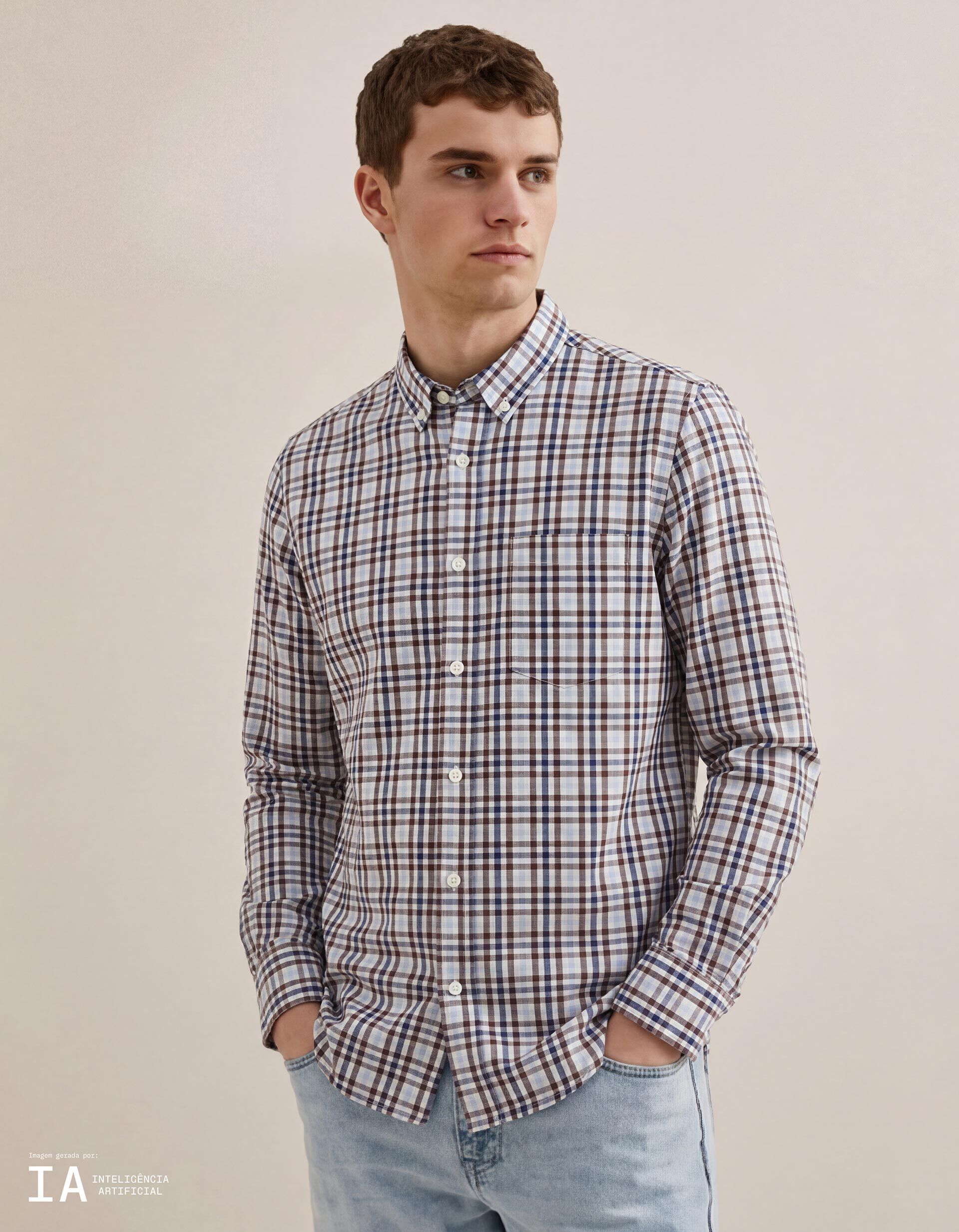 Comprar Online Camisa Xadrez, Homem, Castanho