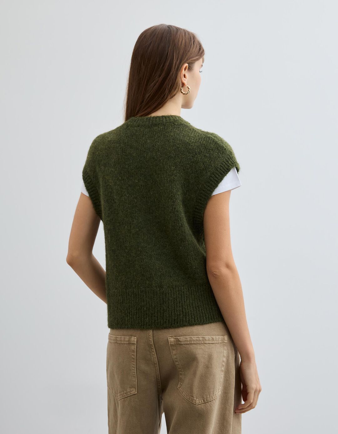 Colete com Lã, Mulher, Verde Escuro