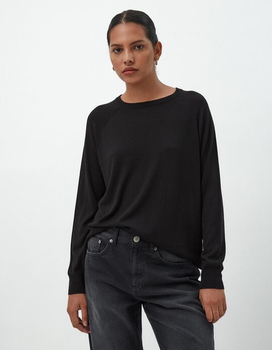 Comprar Online Camisola Mistura de Caxemira Decote Redondo, Mulher, Preto