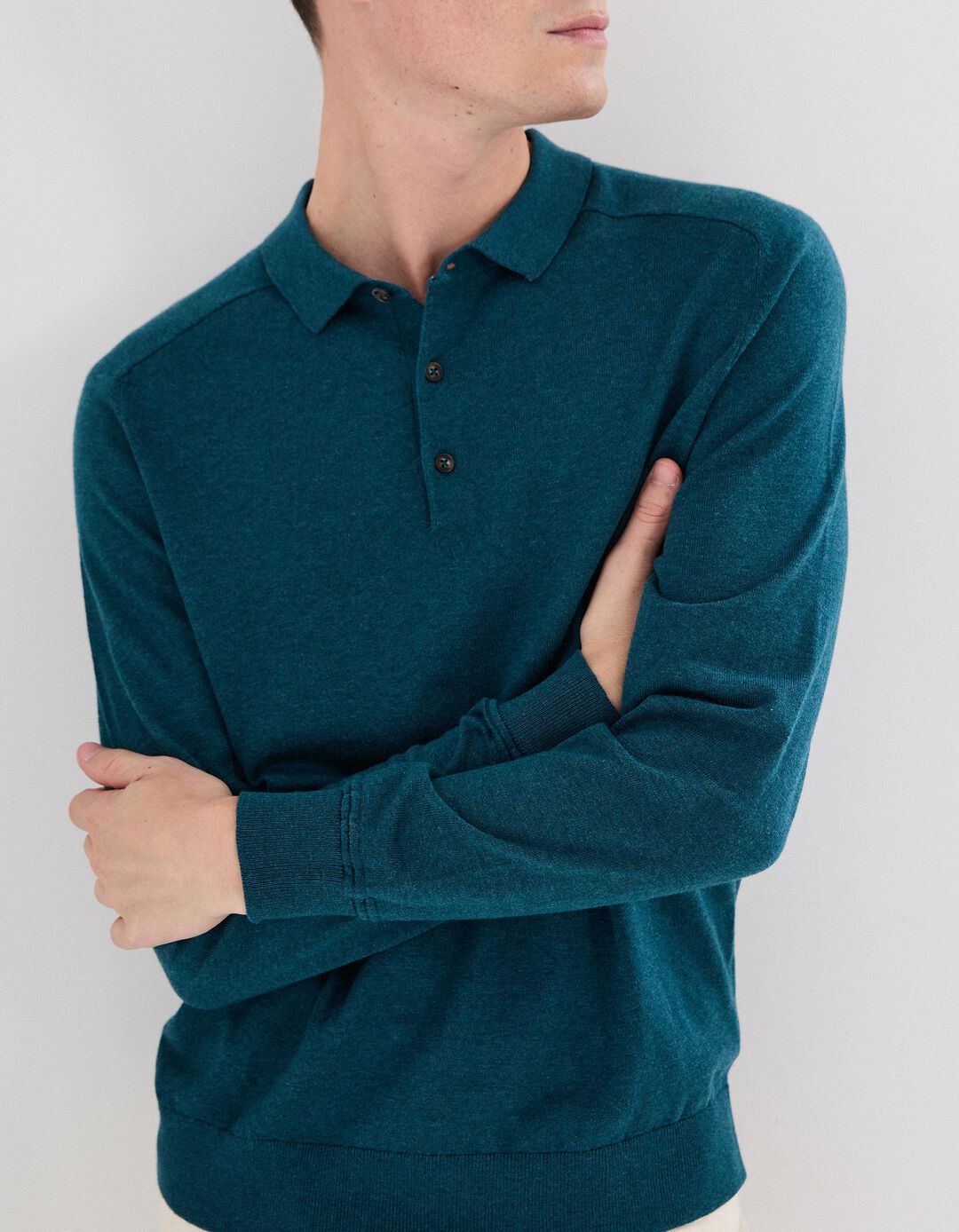 Polo com Caxemira, Homem, Verde Escuro