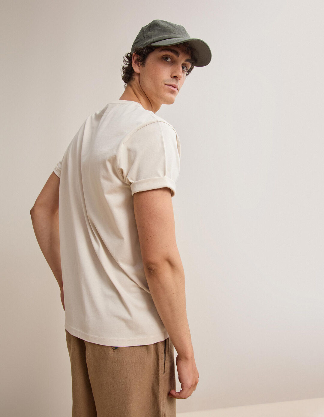 T-shirt Manga Curta, Homem, Bege Claro