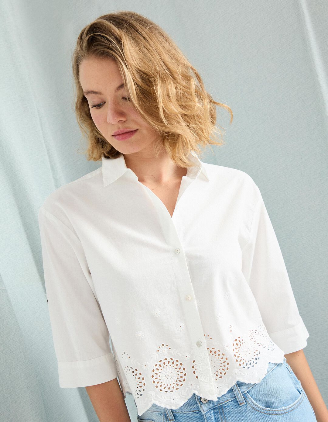 Blusa com Bordado, Mulher, Branco