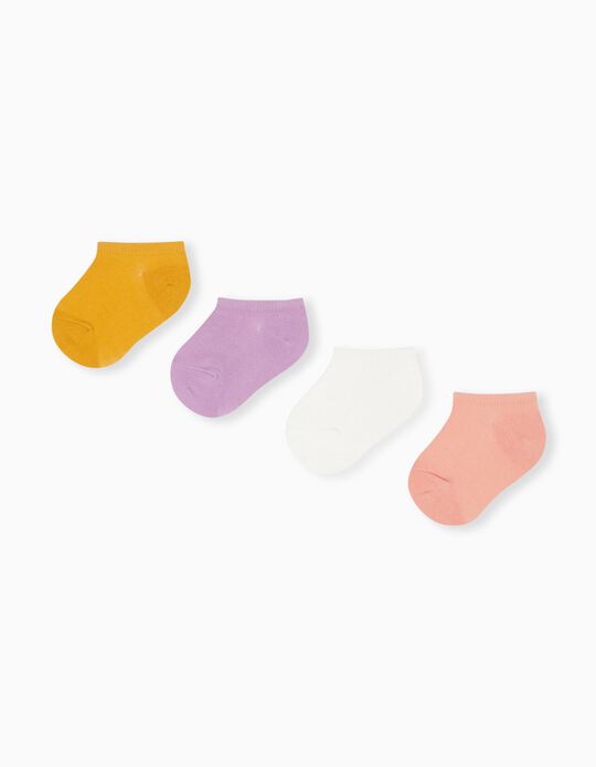4 Pairs of Invisible Socks Pack, Baby Girls, Multicolour