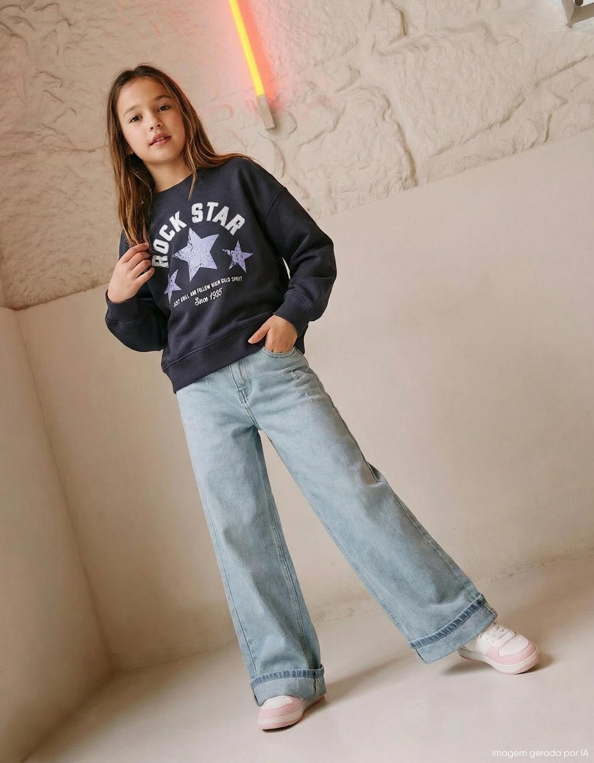 Comprar Online Cal&ccedil;as de Ganga 'Wide Leg', Menina, Azul Claro