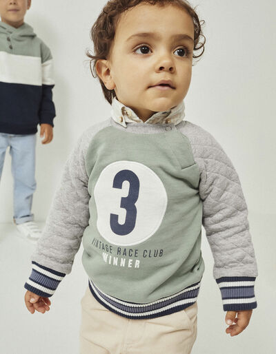 Cotton Sweatshirt for Baby Boys 'Winner', Grey/Green