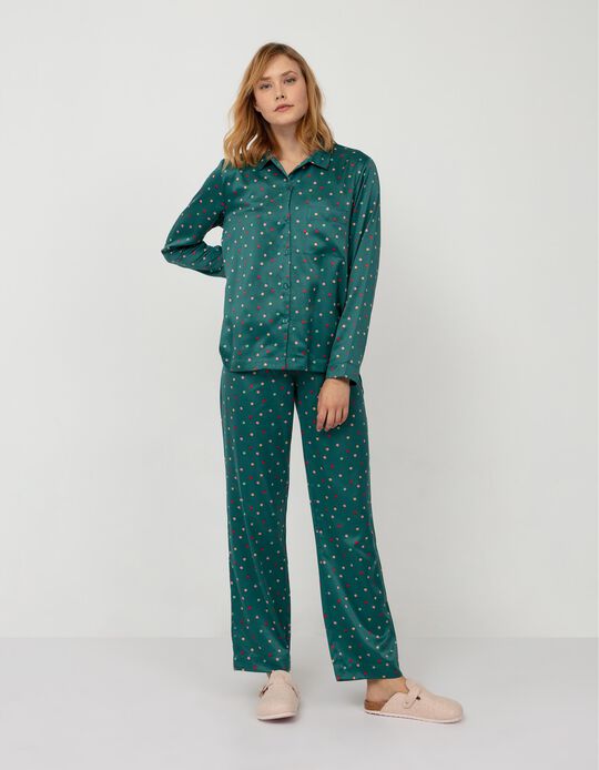 Pijama Acetinado de Natal, Mulher, Verde