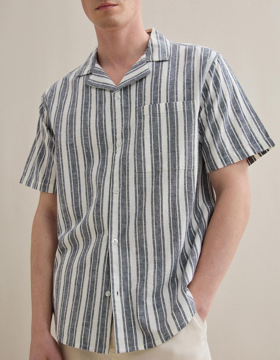 Camisa Resort com Linho, Homem, Azul Escuro