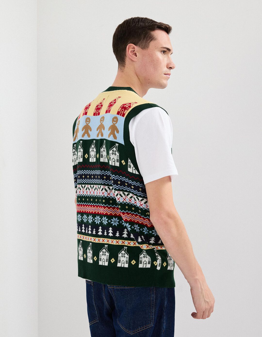 Colete Natal de Malha, Homem, Verde Escuro 