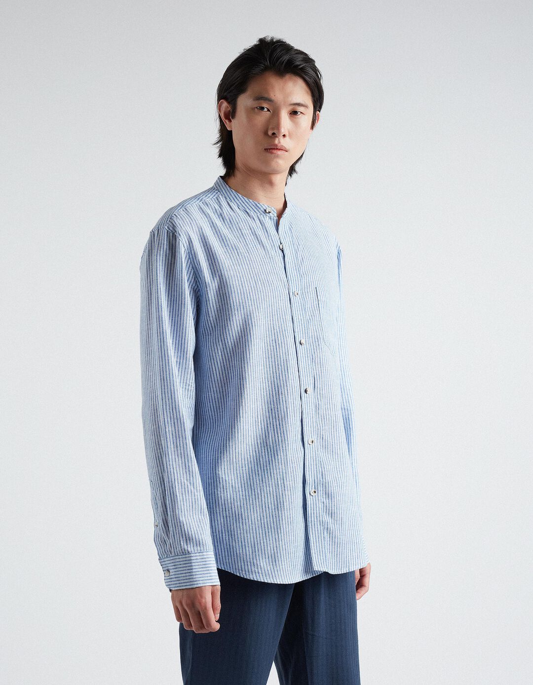 Linen Blend Shirt, Men, Blue