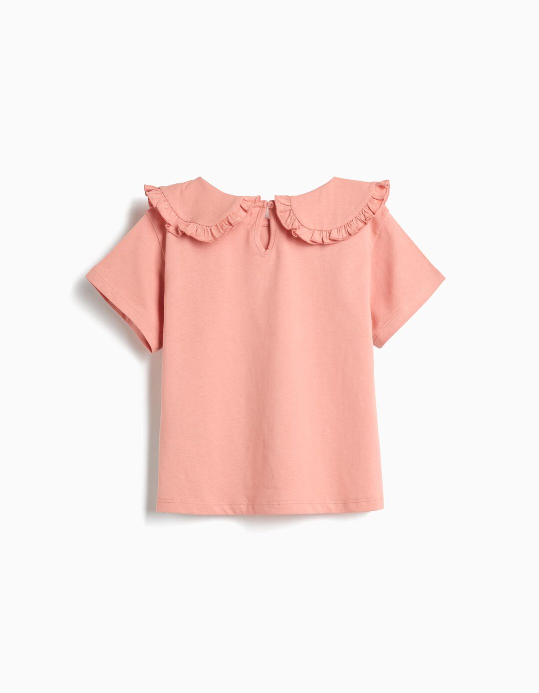 T-shirt com Gola, Menina, Rosa