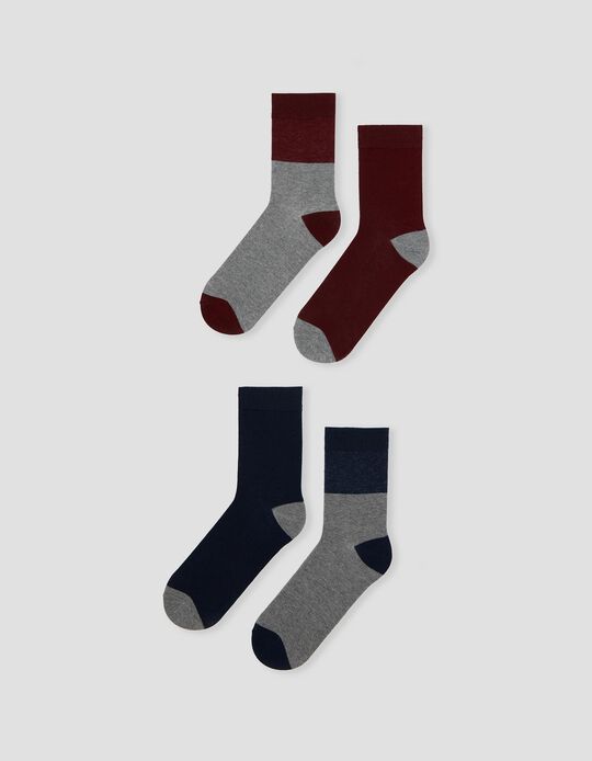 4 Pairs Cotton Socks, Men, Blue/ Red