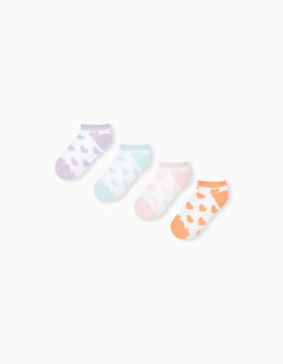 4 Pairs of Ankle Socks Pack, Girls, Multicolour