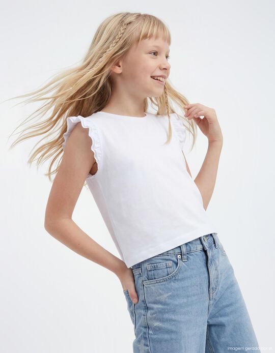 Comprar Online T-shirt Folhos, Menina, Branco