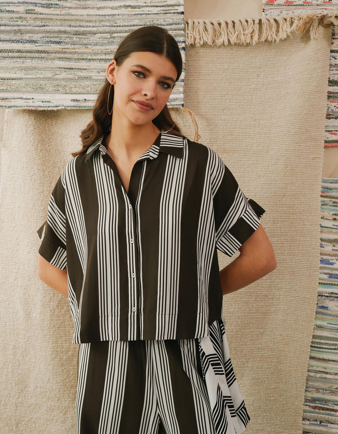 Blusa Riscas, Mulher, Castanho Escuro